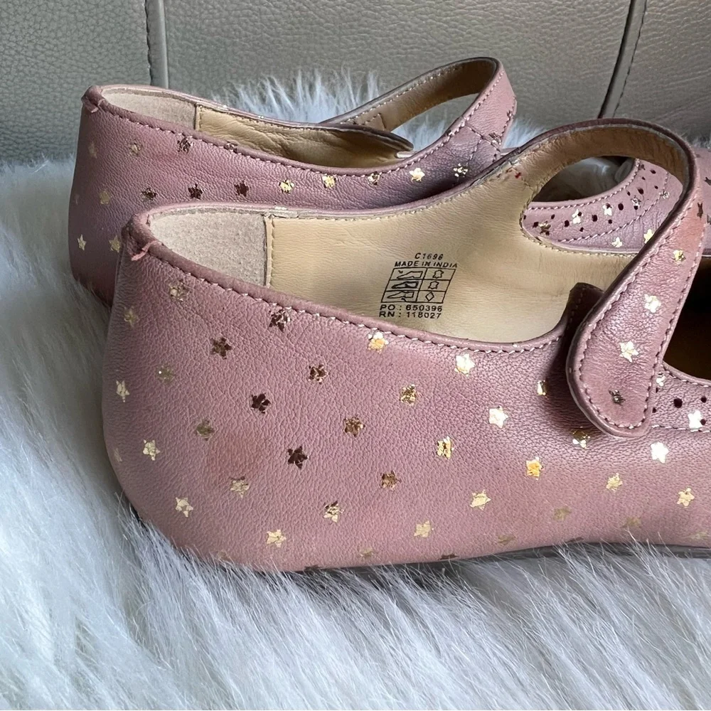 Mini Boden Girls Gold Star Leather Mary Janes Ballet Pink Sz 32 US 1 Wedding